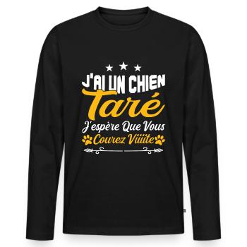 t-shirt j'ai un chien taré courez humour cadeau - T-shirt manches longues Premium bio Homme - noir - Devant - Nico (187cm)