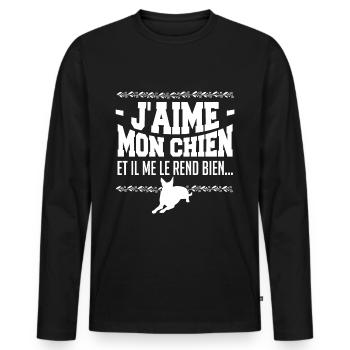 J aime mon chien et il me rend bien - T-shirt manches longues Premium bio Homme - noir - Devant - Nico (187cm)