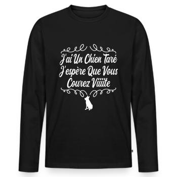 t-shirt j'ai un chien taré courez humour cadeau - T-shirt manches longues Premium bio Homme - noir - Devant - Nico (187cm)