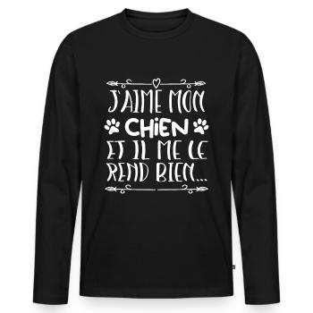 J aime mon chien - T-shirt manches longues Premium bio Homme - noir - Devant - Nico (187cm)