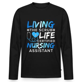 Tenue d’infirmière certifiée - T-shirt manches longues Premium bio Homme - noir - Devant - Nico (187cm)