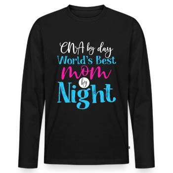 CNA de jour la meilleure mère du monde la nuit - T-shirt manches longues Premium bio Homme - noir - Devant - Nico (187cm)