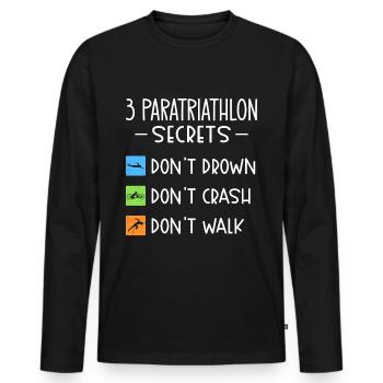 Les secrets du paratriathlon Ne pas se noyer, tomber - T-shirt manches longues Premium bio Homme - noir - Devant - Nico (187cm)