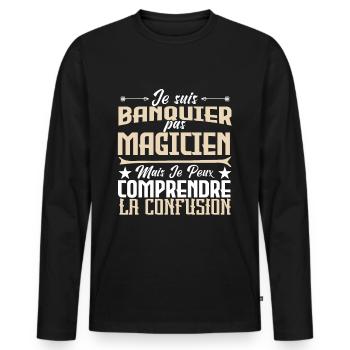 Je ne suis pas un magicien. - T-shirt manches longues Premium bio Homme - noir - Devant - Nico (187cm)