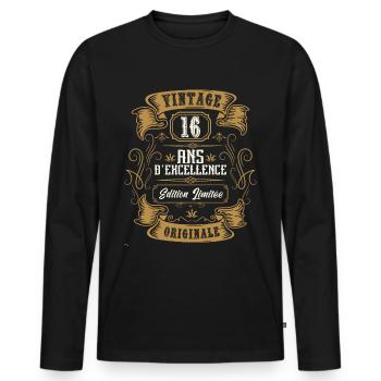 Vintage 16 ans, Idée cadeau d'anniversaire 16 ans. - T-shirt manches longues Premium bio Homme - noir - Devant - Nico (187cm)