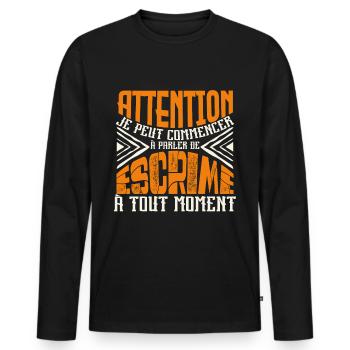 Avertissement, escrime à tout moment. - T-shirt manches longues Premium bio Homme - noir - Devant - Nico (187cm)