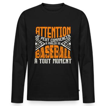 Avertissement, Baseball à tout moment. - T-shirt manches longues Premium bio Homme - noir - Devant - Nico (187cm)