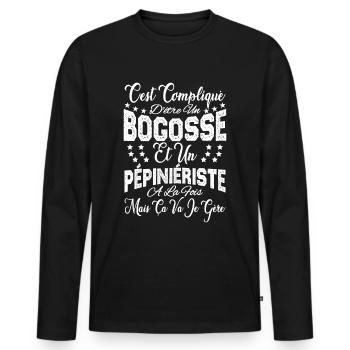 c'est compliqué être un Bogosse et un Pépiniériste - T-shirt manches longues Premium bio Homme - noir - Devant - Nico (187cm)