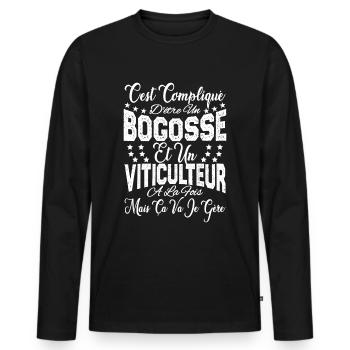 c'est compliqué être un Bogosse et un Viticulteur. - T-shirt manches longues Premium bio Homme - noir - Devant - Nico (187cm)
