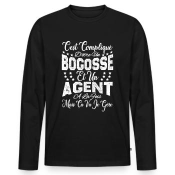 c'est compliqué d'être un Bogosse et un Agent. - T-shirt manches longues Premium bio Homme - noir - Devant - Nico (187cm)