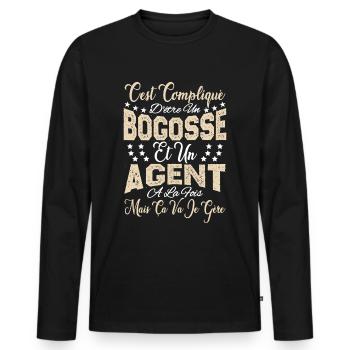 c'est compliqué d'être un Bogosse et un Agent. - T-shirt manches longues Premium bio Homme - noir - Devant - Nico (187cm)