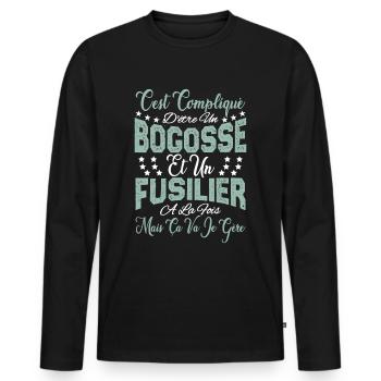 c'est compliqué d'être un Bogosse et un Fusilier. - T-shirt manches longues Premium bio Homme - noir - Devant - Nico (187cm)