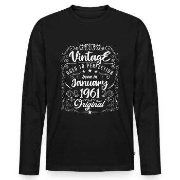Vintage Jahrgang Januar 1961 Geburtstag Januar - Männer Premium Bio Langarmshirt - Schwarz - Vorne - Nico (187cm)