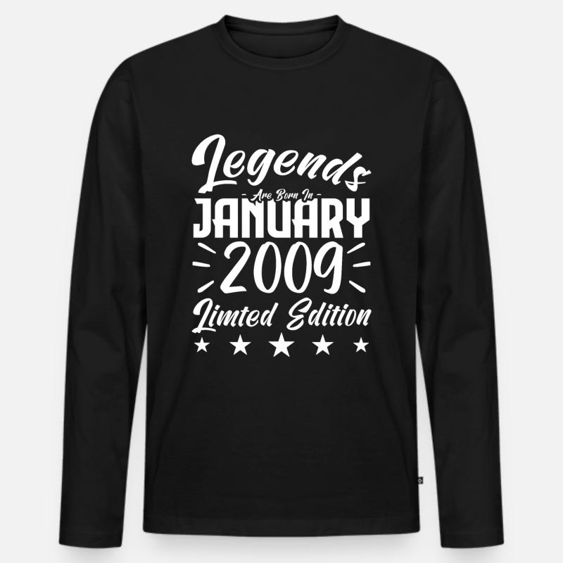 Geboren im Januar 2009. Geburtstagsgeschenk. - Männer Premium Bio Langarmshirt - Schwarz