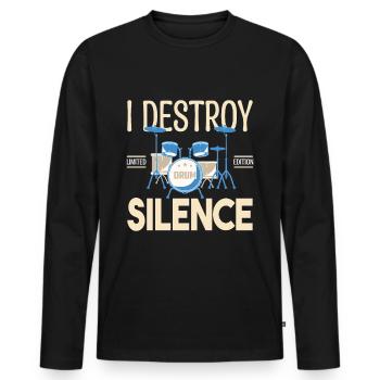 Ich zerstöre das Schweigen. Geschenkschlagzeuger, Geschenkmusiker - Männer Premium Bio Langarmshirt - Schwarz - Vorne - Nico (187cm)