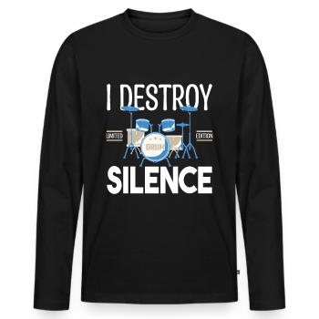 Ich zerstöre das Schweigen. Geschenkschlagzeuger, Geschenkmusiker - Männer Premium Bio Langarmshirt - Schwarz - Vorne - Nico (187cm)