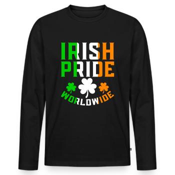 St. Patrick's Day Irish Pride Proud Clover - Men's Premium Organic Long Sleeve Shirt - black - Front - Nico (187cm)