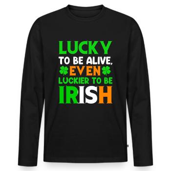 Bière irlandaise chanceuse de la Saint-Patrick - T-shirt manches longues Premium bio Homme - noir - Devant - Nico (187cm)