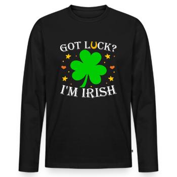 Saint-Patrick Bonheur irlandais Trèfle - T-shirt manches longues Premium bio Homme - noir - Devant - Nico (187cm)