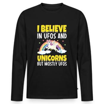 I Believe in UFOs and Unicorns - Men's Premium Organic Long Sleeve Shirt - black - Front - Nico (187cm)
