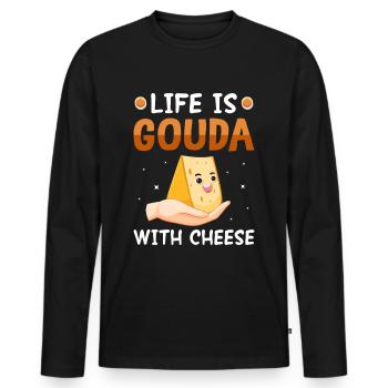 Life is Gouda Cheese Addiction Obsession - Men's Premium Organic Long Sleeve Shirt - black - Front - Nico (187cm)
