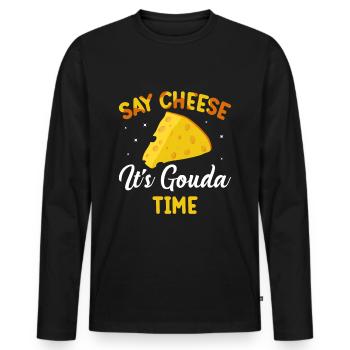 Say Cheese it's Gouda Time - Men's Premium Organic Long Sleeve Shirt - black - Front - Nico (187cm)