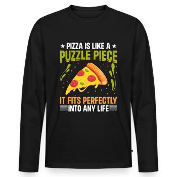 Pizza Pizza Slice Puzzle - T-shirt manches longues Premium bio Homme - noir - Devant - Nico (187cm)