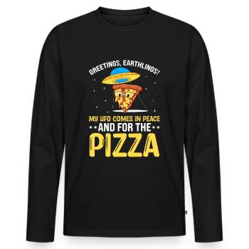 Extraterrestre Ufo Pizza Paix - T-shirt manches longues Premium bio Homme - noir - Devant - Nico (187cm)
