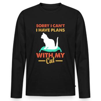 Ich kann nicht Habe Pläne mit meiner Katze - Männer Premium Bio Langarmshirt - Schwarz - Vorne - Nico (187cm)