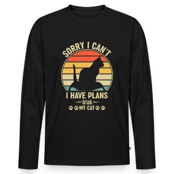 Ich kann nicht Habe Pläne mit meiner Katze - Männer Premium Bio Langarmshirt - Schwarz - Vorne - Nico (187cm)