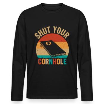 Tenez votre jeu de plateau de trou de maïs jeu de lancer - T-shirt manches longues Premium bio Homme - noir - Devant - Nico (187cm)