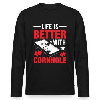 Cornhole Das leben ist besser - Männer Premium Bio Langarmshirt - Schwarz - Vorne - Nico (187cm)