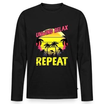 Plage Paradis Déconnecter Relax Répéter - T-shirt manches longues Premium bio Homme - noir - Devant - Nico (187cm)