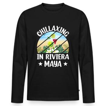 Tropical Vibes Relax in Maya Mexico Chilling - Men's Premium Organic Long Sleeve Shirt - black - Front - Nico (187cm)