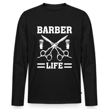 Barbier Life Coiffeur Coupe de cheveux - T-shirt manches longues Premium bio Homme - noir - Devant - Nico (187cm)