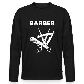 Barbier Barbier Coiffeur Coiffeur Coiffeur Coupe de cheveux - T-shirt manches longues Premium bio Homme - noir - Devant - Nico (187cm)