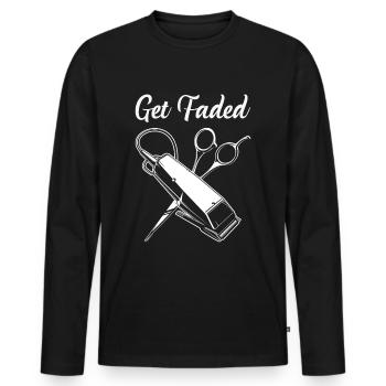 Get Faded Barber Saying Hairdresser - Men's Premium Organic Long Sleeve Shirt - black - Front - Nico (187cm)