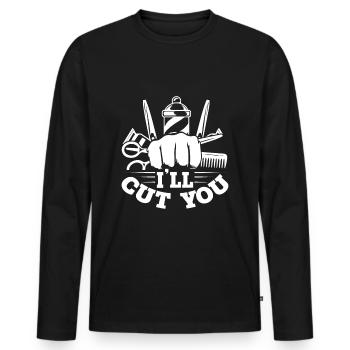 Coiffeur de barbier Je veux te couper les cheveux - T-shirt manches longues Premium bio Homme - noir - Devant - Nico (187cm)