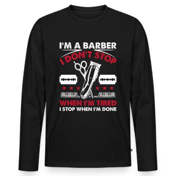 Get Faded Barber Saying Hairdresser - Men's Premium Organic Long Sleeve Shirt - black - Front - Nico (187cm)