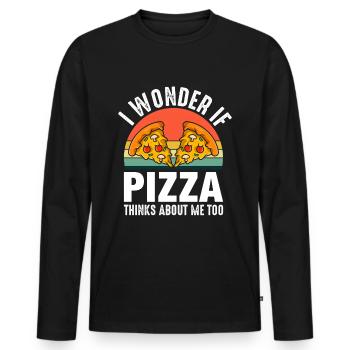Pizza Il suffit de penser à la tranche de pizza au fromage - T-shirt manches longues Premium bio Homme - noir - Devant - Nico (187cm)