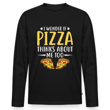 Pizza Il suffit de penser à la tranche de pizza au fromage - T-shirt manches longues Premium bio Homme - noir - Devant - Nico (187cm)