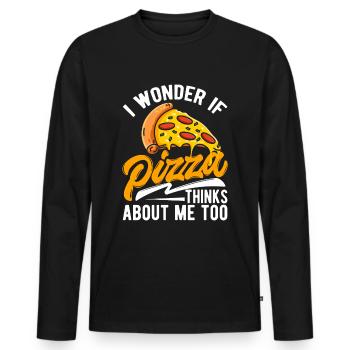 Pizza Il suffit de penser à la tranche de pizza au fromage - T-shirt manches longues Premium bio Homme - noir - Devant - Nico (187cm)