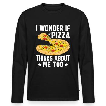 Pizza Il suffit de penser à la tranche de pizza au fromage - T-shirt manches longues Premium bio Homme - noir - Devant - Nico (187cm)