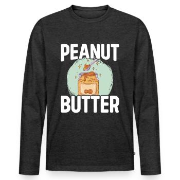 Pindakaasbrood Ontbijt - Mannen Premium Bio shirt met lange mouwen - antraciet gemêleerd - Voor - Nico (187cm)