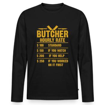 Metzger Stundensatz Metzgerei Verdienst - Männer Premium Bio Langarmshirt - Schwarz - Vorne - Nico (187cm)
