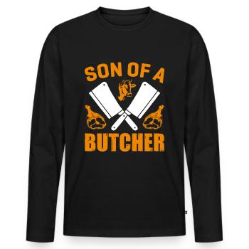 Boucherie, maître boucher, boucherie, boucherie - T-shirt manches longues Premium bio Homme - noir - Devant - Nico (187cm)