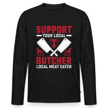 Butcher Support your local butcher - Men's Premium Organic Long Sleeve Shirt - black - Front - Nico (187cm)