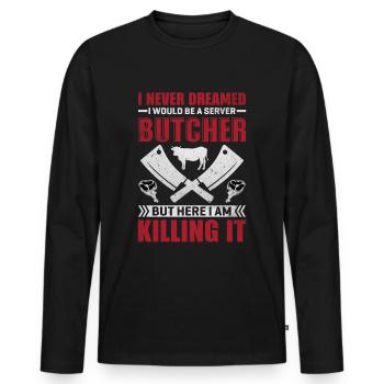 Boucherie, maître boucher, boucherie, boucherie - T-shirt manches longues Premium bio Homme - noir - Devant - Nico (187cm)