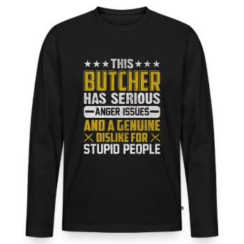 La boucherie, la boucherie, le maître boucher, le boucher - T-shirt manches longues Premium bio Homme - noir - Devant - Nico (187cm)
