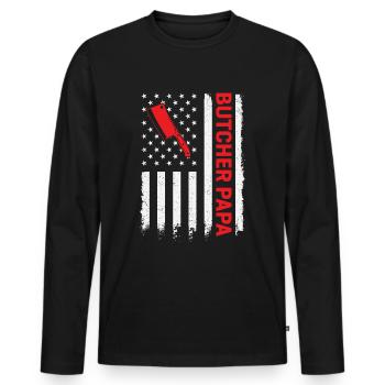 Metzger Vater Papa Fleischerei Dad - Männer Premium Bio Langarmshirt - Schwarz - Vorne - Nico (187cm)